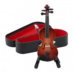 Wooden Miniature Violin With Stand,Bow And Case Mini Musical Instrument Miniature Dollhouse Model Home Decoration
