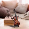 Wooden Miniature Violin With Stand,Bow And Case Mini Musical Instrument Miniature Dollhouse Model Home Decoration